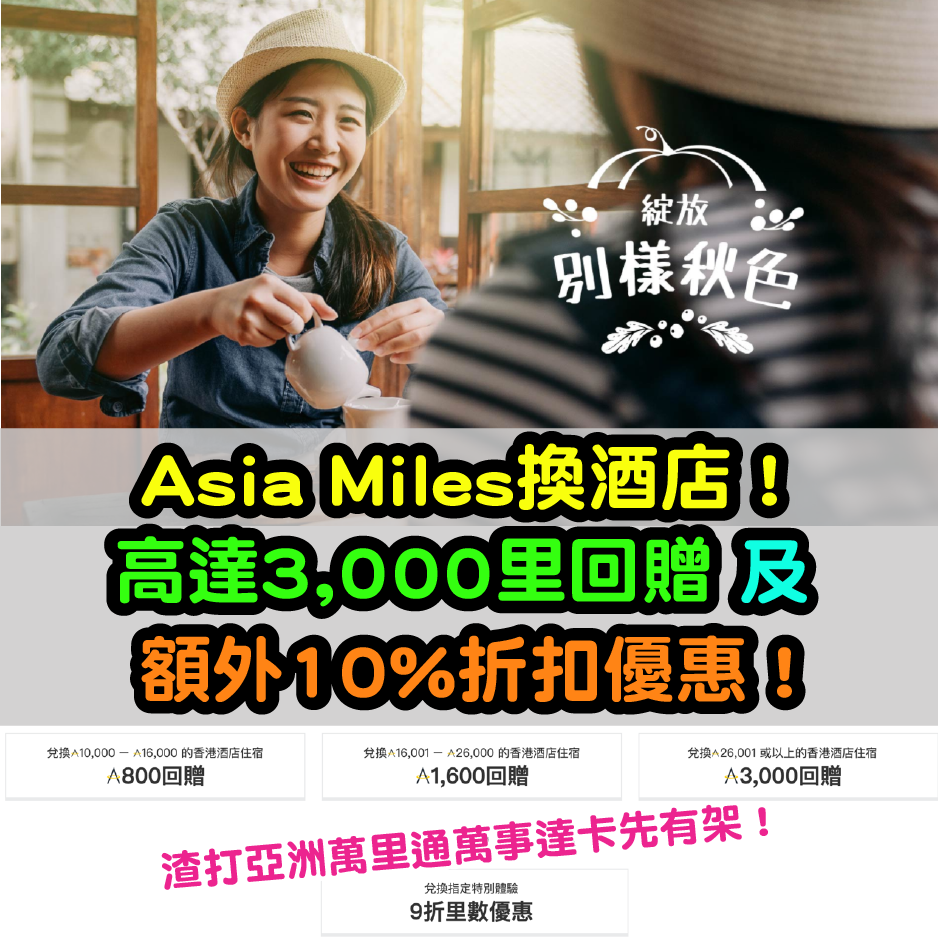 Asia Miles換酒店！高達3,000里回贈 及 渣打亞洲萬里通萬事達卡額外10%折扣優惠！