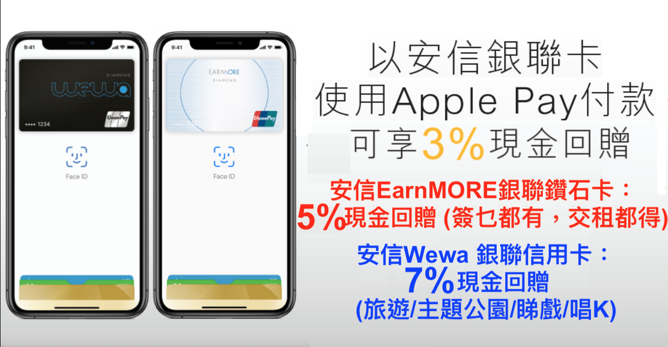 安信銀聯鑽石信用卡 Apple Pay 3% 現金回贈獎賞