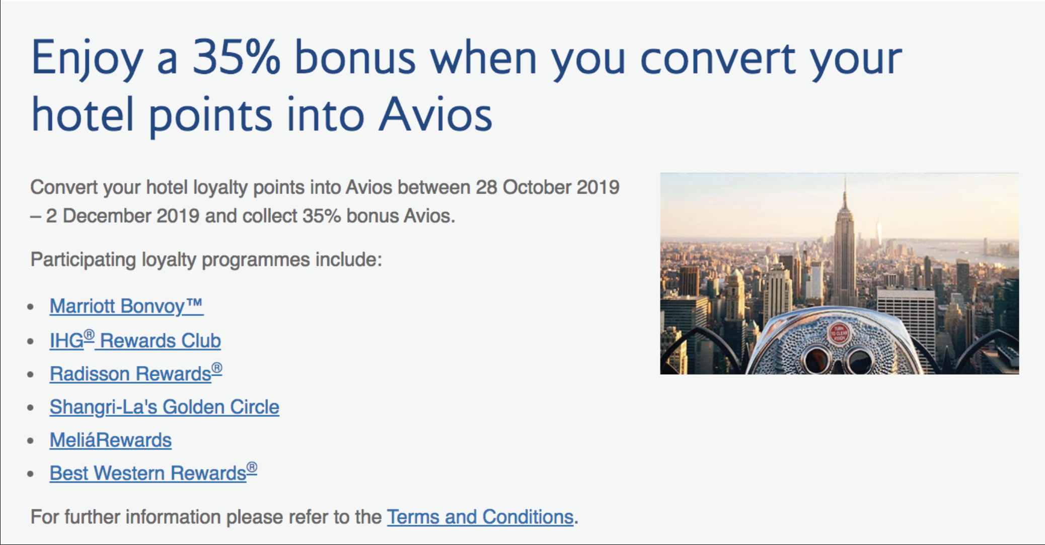 英國航空 British Airways Executive Club 酒店積分轉換優惠！酒店積分轉英航可獲35%額外Avios！